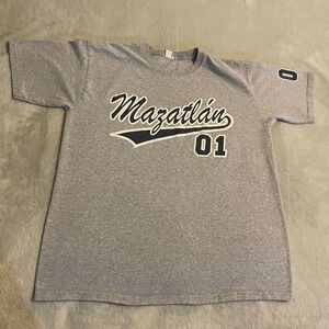 Vintage Mens Yazbek Mazatlan 01 Graphic T Shirt Gray Short Sleeve‎ Large Y2K Gym